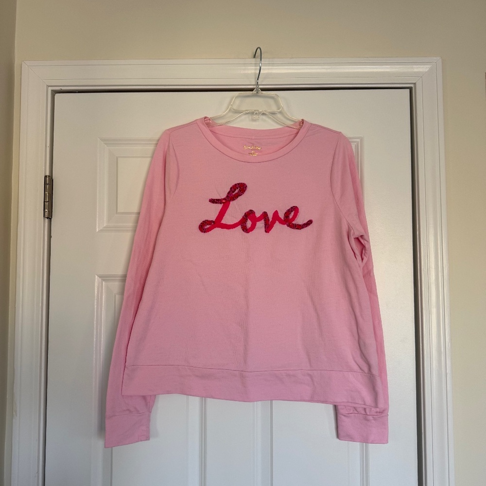 Lilly Pulitzer Pink Pullover with Red 'Love' Appliqué